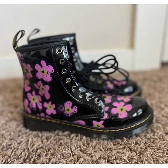 Dr Martens JUNIOR 1460 PANSY PATENT LEATHER LACE UP BOOTS Sz 5 L - Picture 3 of 9